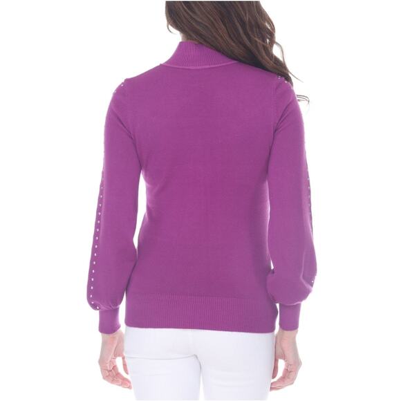 Women's Mock Neck Purple Sweater Studded Cutout Top Size S Black Rain+Rose NWT - Picture 5 of 5